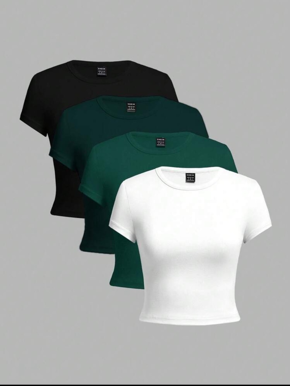 SHEIN Cropped Crewneck Tee Set in Black, Dark Green, White (4 Piece)